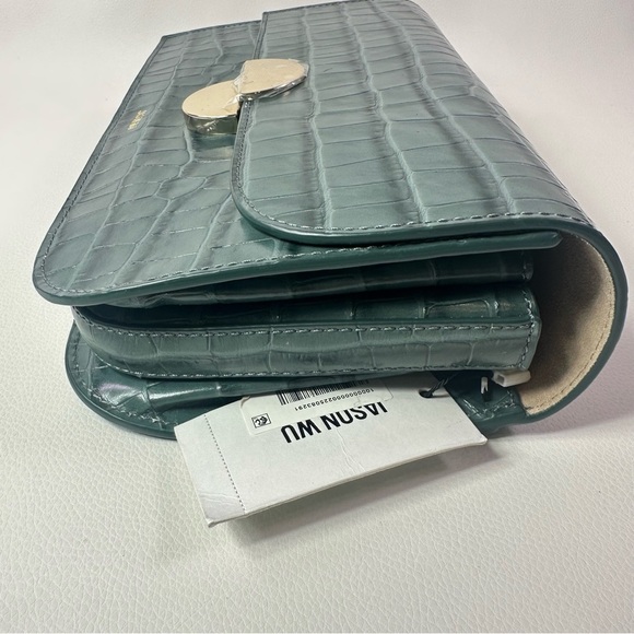 NEW JASON WU ORBIT SAGE LEAF GREEN LEATHER CROC EMBOSSED BAG AUTHENTIC - Picture 8 of 15